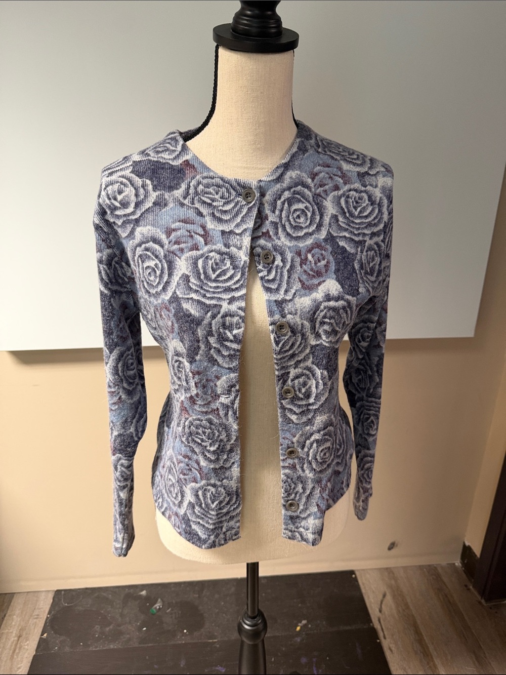 Women's Blue Floral Button-Up Cardigan Jacket